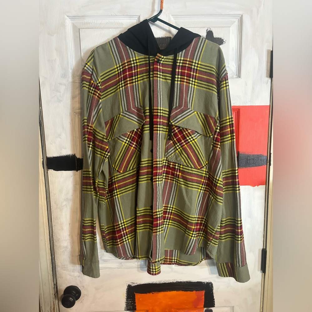 Original use 2xlarge green red plaid button up hoodie